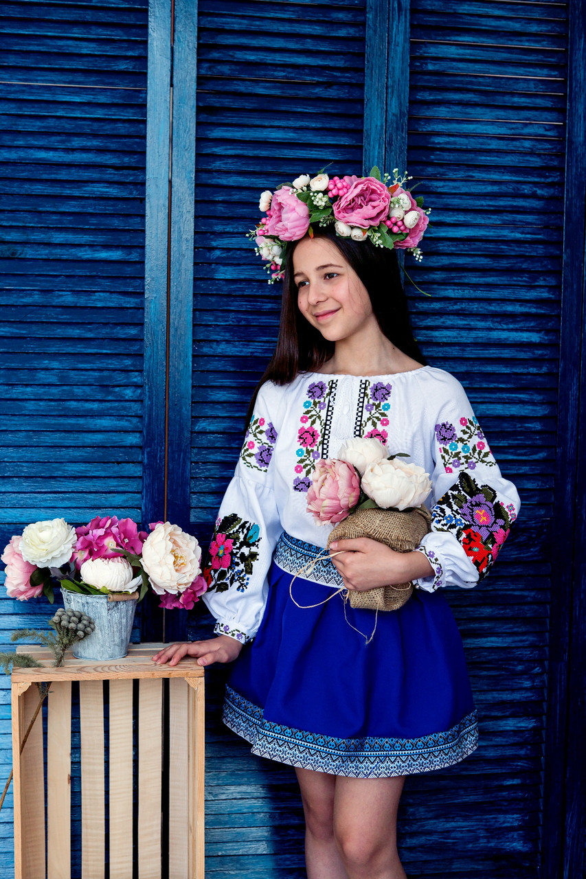 Спідничка для дівчинки Гуцульська синя, фото 1