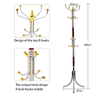 Металлическая напольная вешалка стойка для одежды тринога Coat Rack 16 крючков