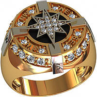 Роза Ветров кольцо перстень печатка Золото 585 проба
