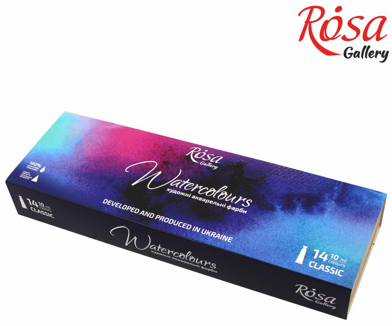 Фарби акварельні ROSA Gallery Класика набір 14цв.х10мл в дерев'яному пеналі (4823098514008)