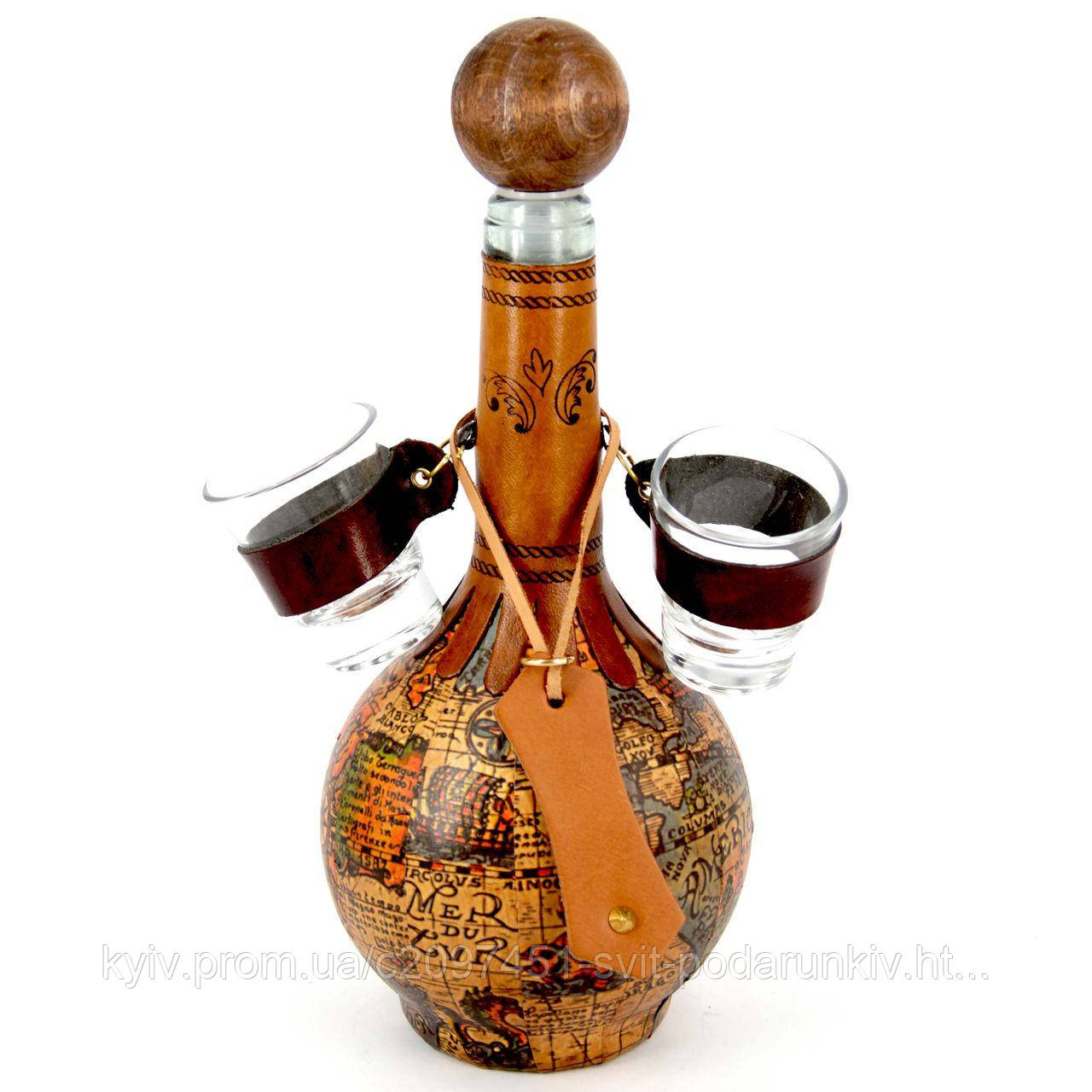 Мінібар пляшка подарунковий штоф зі стопками Стара карта 664-MO, фото 1