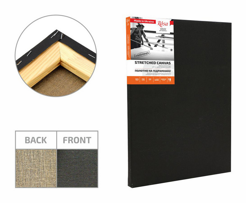 Полотно на підрамнику Rosa 50x70 см, середнє зерно льон чорний грунт галер. натяжка (4820149868417)