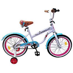 Дитячий двоколісний велосипед білий із бірюзовими крилами CRUISER 18 T-21834 turquoise для діток 5-7 років