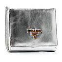 Сріблястий жіночий міні гаманець шкіряний на кнопці маленький складний брендовий гаманець з натуральної шкіри, фото 5