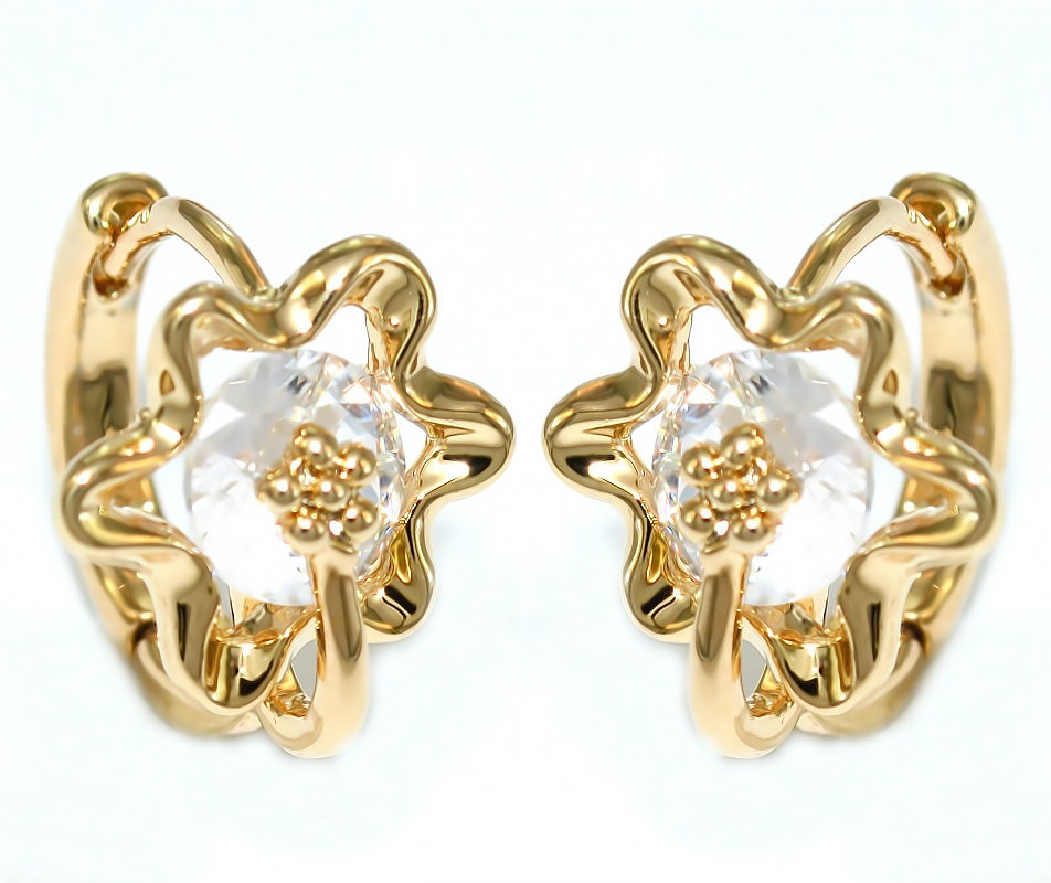 Сережки. Колір оправи: позолота. Інкрустація: циркон. Висота сережки: 1,3 см. ширина: 12 мм.