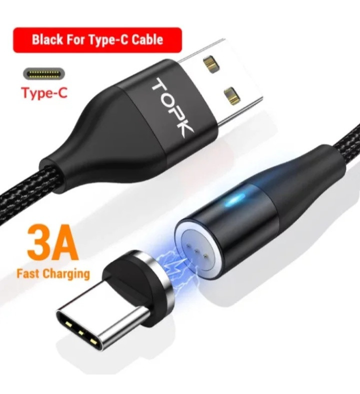 Магнітний Type c USB кабель TOPK швидка зарядка в трьох кольорах