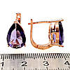 Сережки SONATA з медичного золота, фіолетові фіаніти, позолота PO, 23212 (1), фото 2