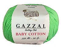 Пряжа Gazzal Baby Cotton 3427 (Газзал Беби Коттон) Хлопок Акрил Салатовый