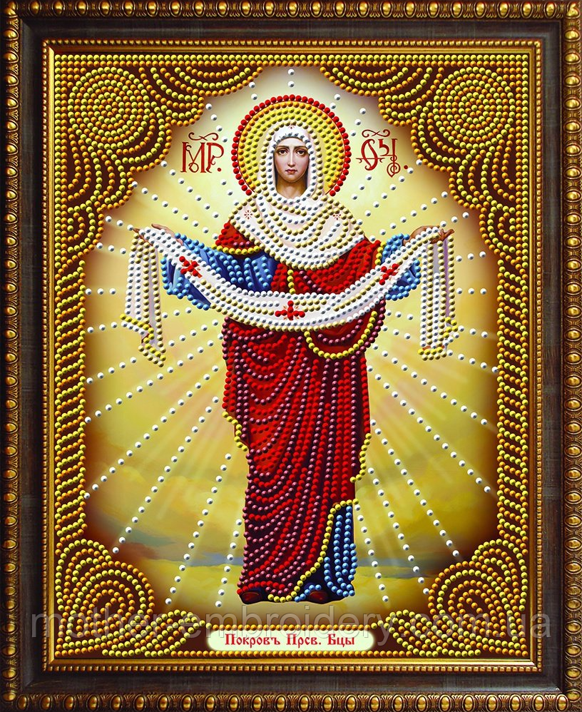 Набір алмазної вишивки " Покров Пресвятої Богородиці ",релігія, часткова викладка ,мозаїка 5d, 47х37 см