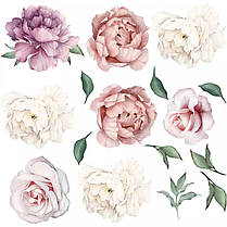 Наклейка на стіну, вікна, шафи, дзеркала квіти "півонії, троянди 8 штук набір" (2листа 30см*60см), фото 2