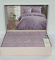 Постельное белье Maison D'or сатин жаккард с кружевом 200x220 Mirabella Dantela Lilac