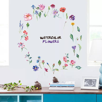 Наклейка на стіну, вікна, в салон краси "Watercolor Flowers Квіти" 35*53см (лист30*60см), фото 2