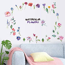 Наклейка на стіну, вікна, в салон краси "Watercolor Flowers Квіти" 35*53см (лист30*60см), фото 3