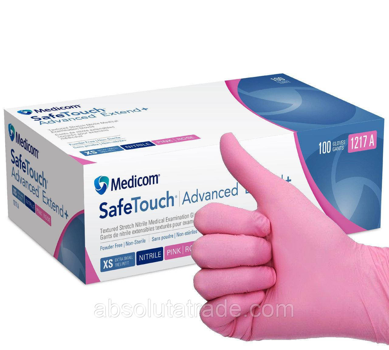 Рукавички нітрилові РОЗОВНІ розмір XS Mediconom "SafeTouch® Extend Pink" х 100 шт. пак.