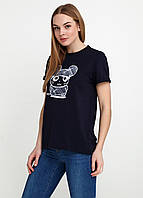 Женская футболка с принтом Мышка 9221 Темно-синий XS-S