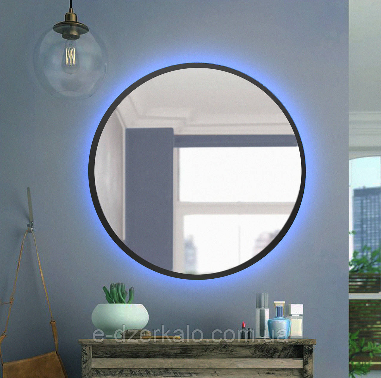 Чорне кругле дзеркало з Led підсвічуванням 800 мм, фото 1