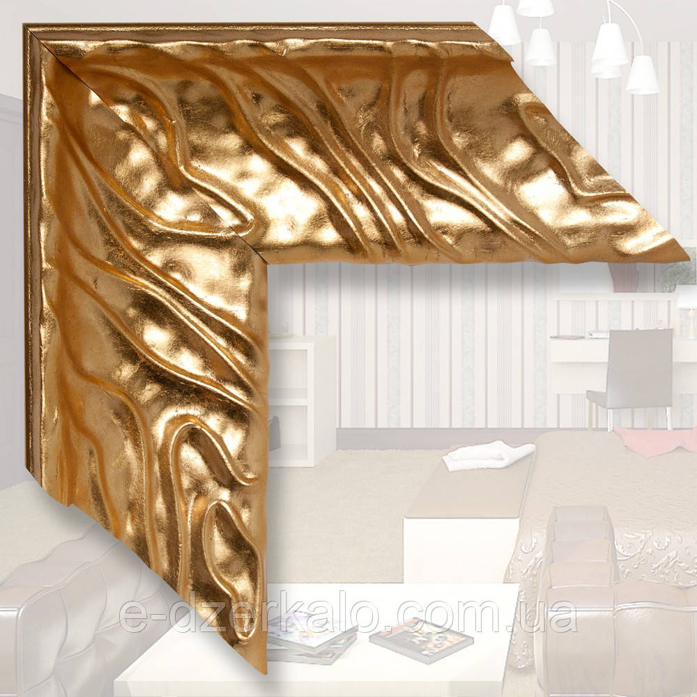 Дзеркало в дерев'яній, золотом багеті 101мм, фото 1