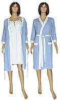 Комплект пеньюар для сна и дома, ночная рубашка и халат 19004 Amarilis коттон Серо-голубой