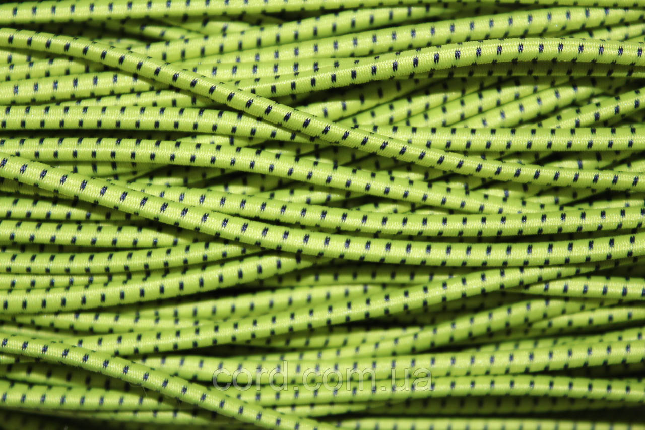 Гумка капелюшна, кругла 3,5мм салатовий+чорний моток 50м, фото 1