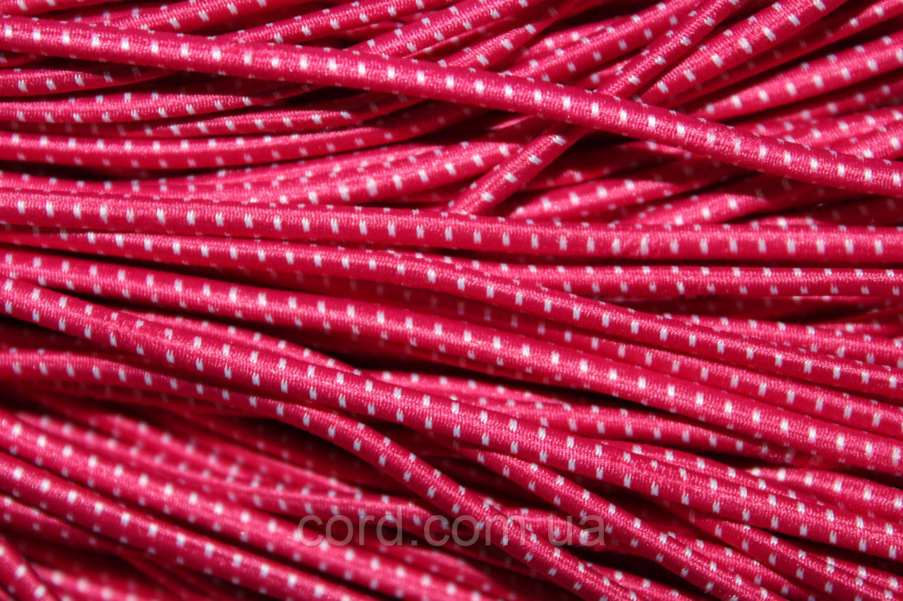 Гумка капелюшна, кругла 2,5мм малиновий+білий моток 50м, фото 1