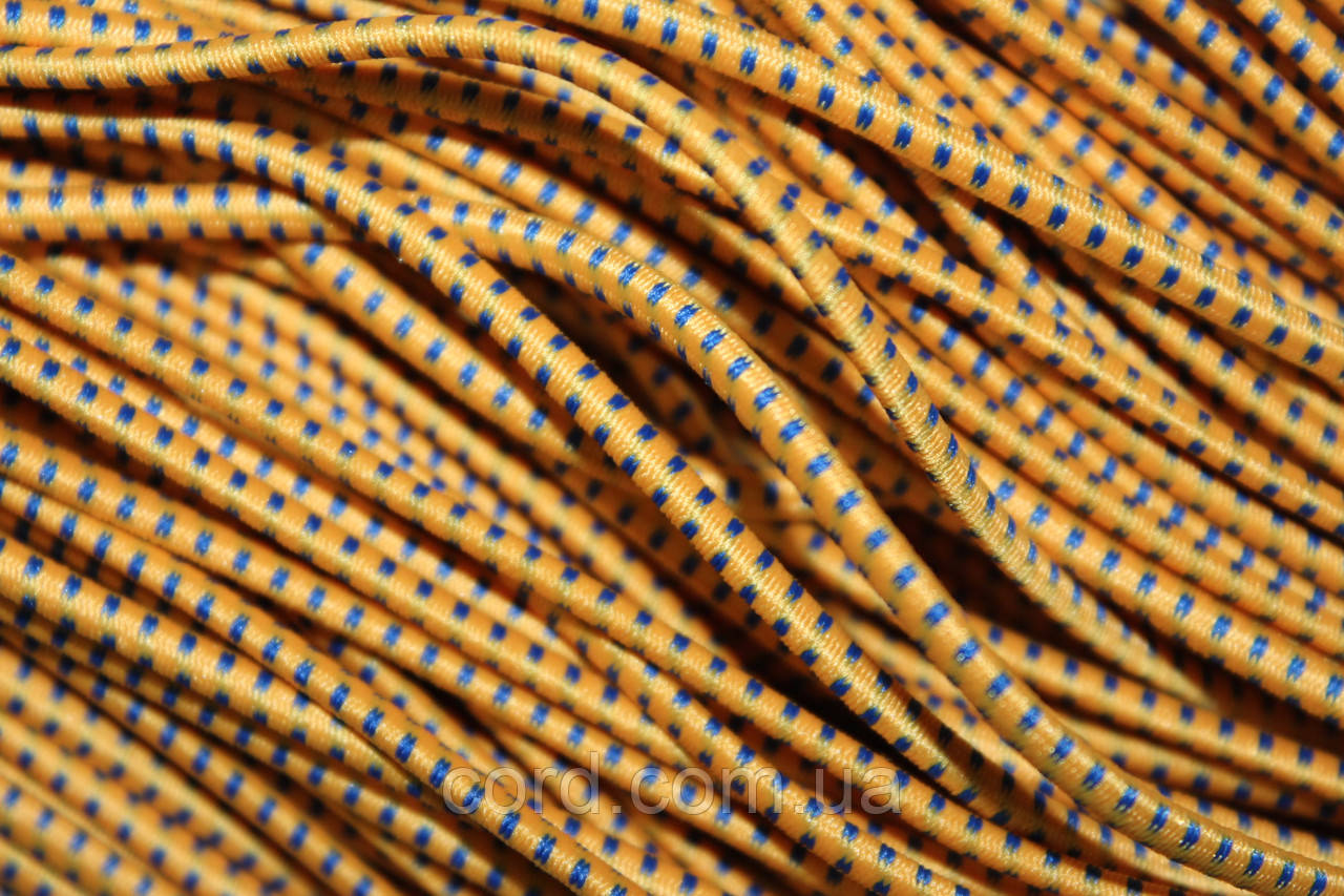 Гумка капелюшна, кругла 2,5мм жовтий+синій моток 50м, фото 1