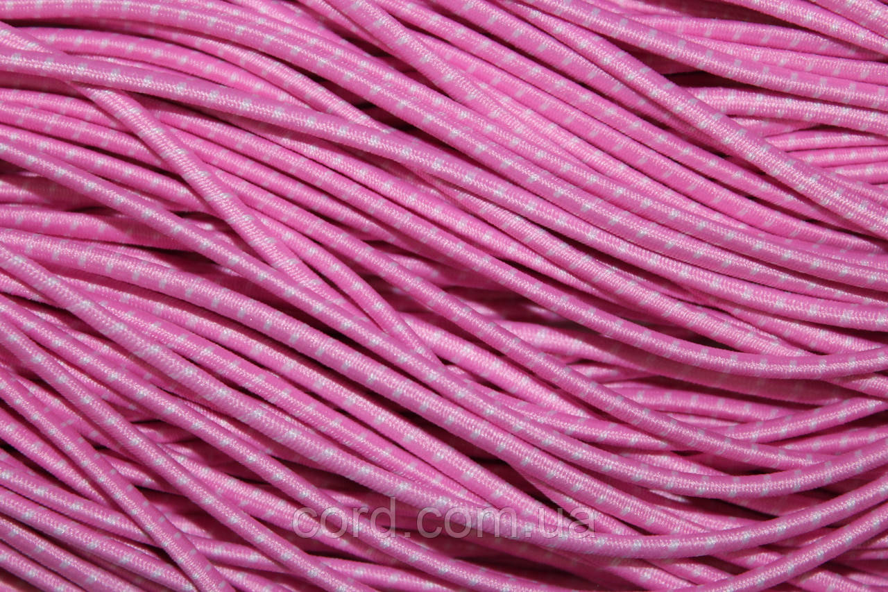 Гумка капелюшна, кругла 2,5мм рожевий+білий моток 50м, фото 1