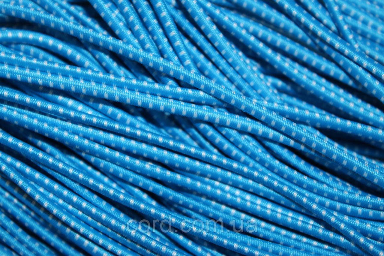 Гумка капелюшна, кругла 3,5мм бірюзовий+білий моток 50м, фото 1