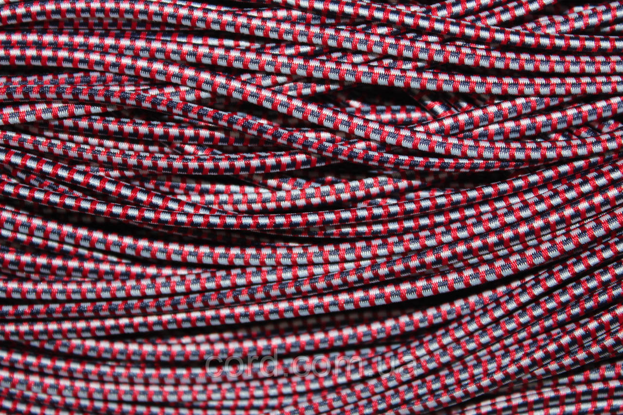 Гумка капелюшна, кругла 2,5мм синій+білий+червоний моток 50м, фото 1