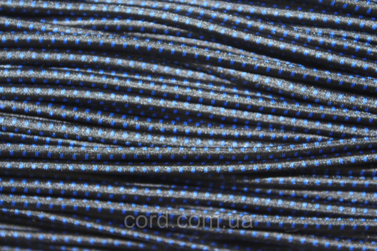 Гумка капелюшна, кругла 2,5мм чорний+волошка моток 50м, фото 1