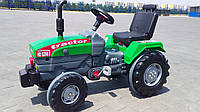 Педальний Трактор веломобіль зелений великий, клаксон на кермі, регульоване сидіння, колеса з рез накладками