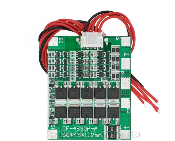 BMS 4S 30A 14.8V (16.8В) Контролер для Li-Ion акумуляторів (Плата захисту), з висновками для балансування, фото 1
