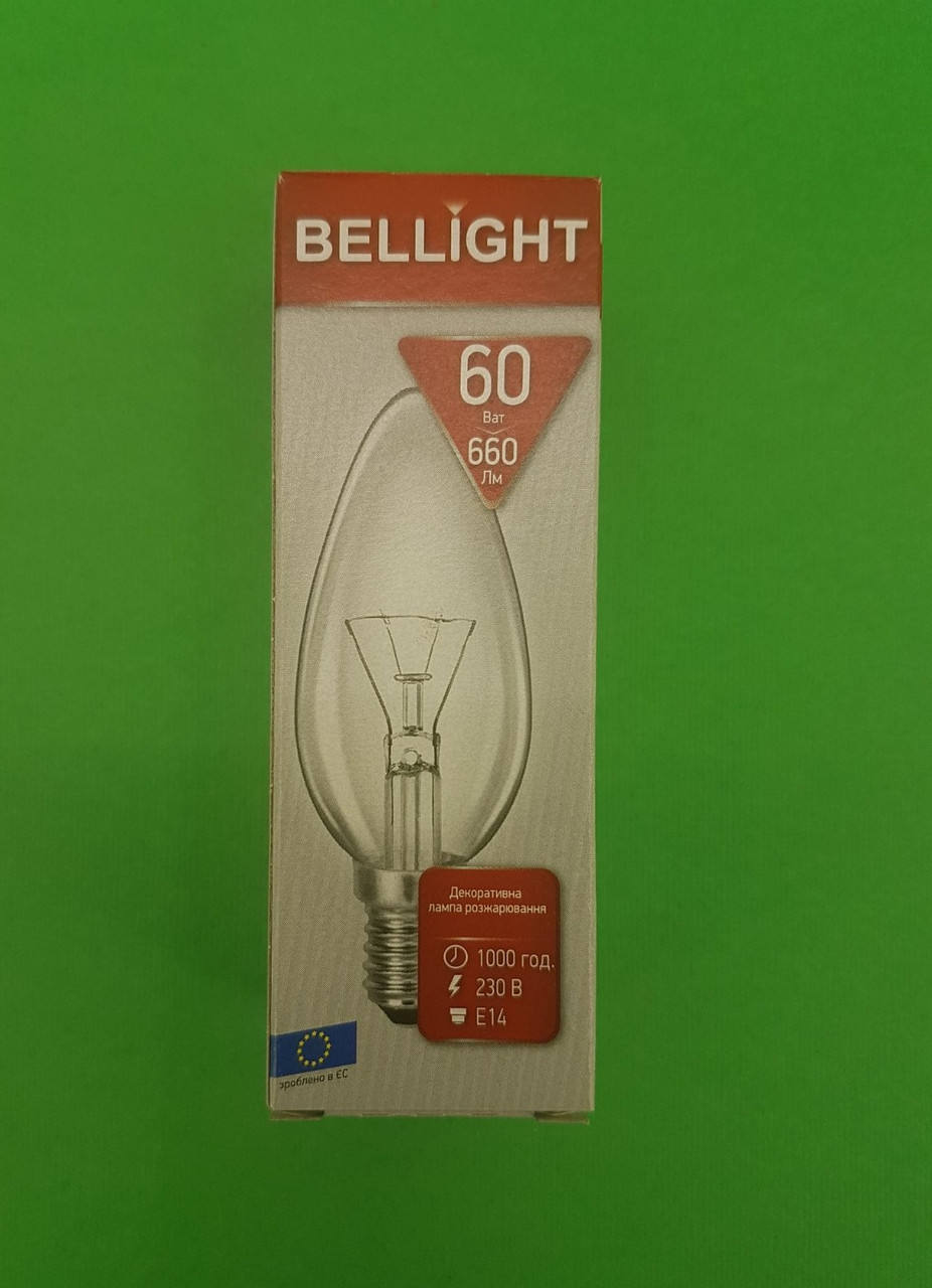 Лампа свічка прозора "BELLIGHT" 60W E14 в індивідуальній упаковці (1 шт), фото 1