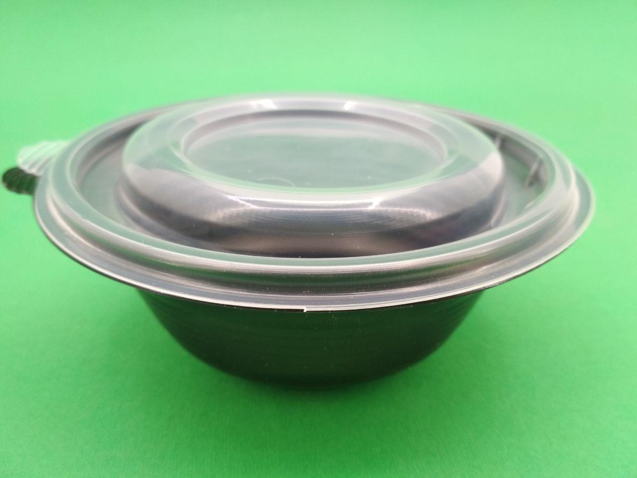 Одноразовый контейнер для супа, сметаны, салатов 350 мл, черный с крышкой, ПП-117-350, 50 шт/пач - фото 1 - id-p1123259053