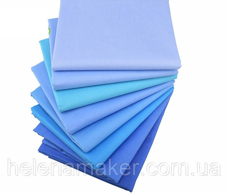 Набір різнобарвної однотонної тканини в блакитних тонах — 8 відрізів 40*50 см