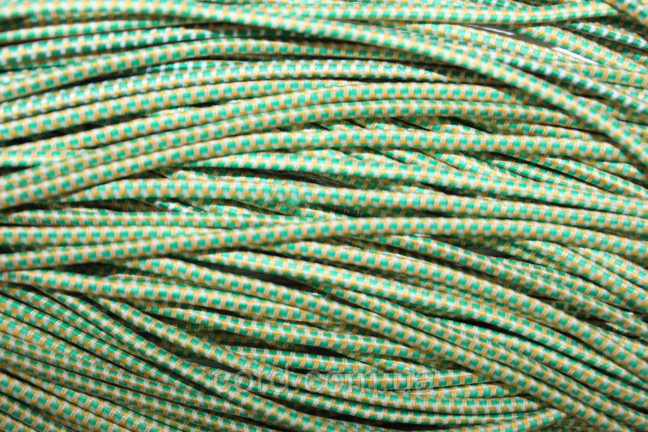 Гумка капелюшна, кругла 2,5мм салатовий+білий+жовтий моток 50м, фото 1