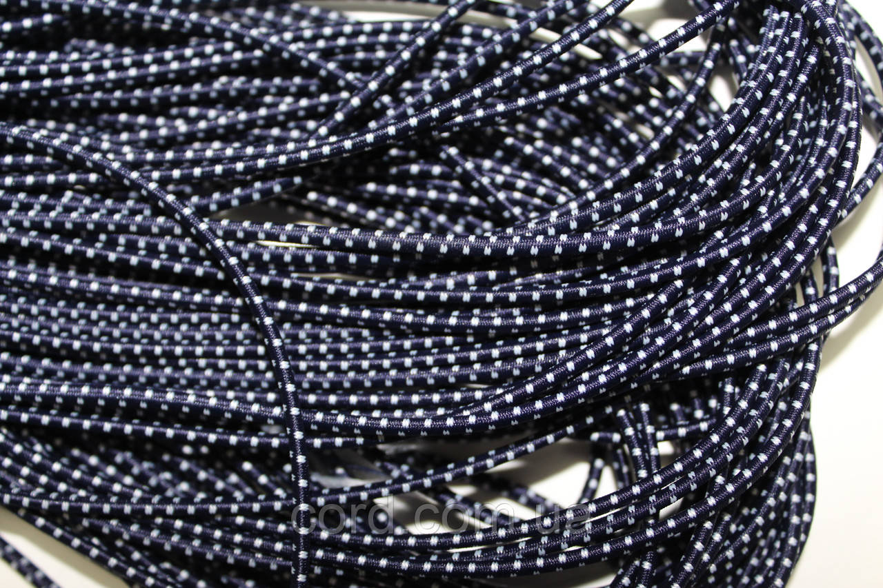 Гумка капелюшна, кругла 3,5мм синій+білий моток 50м, фото 1