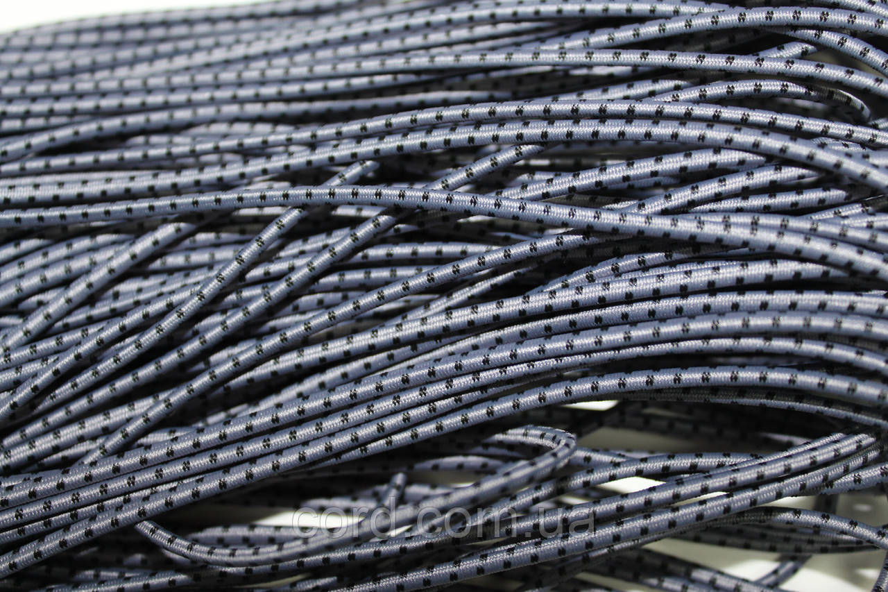 Гумка капелюшна, кругла 3,5мм сірий+чорний моток 50м, фото 1