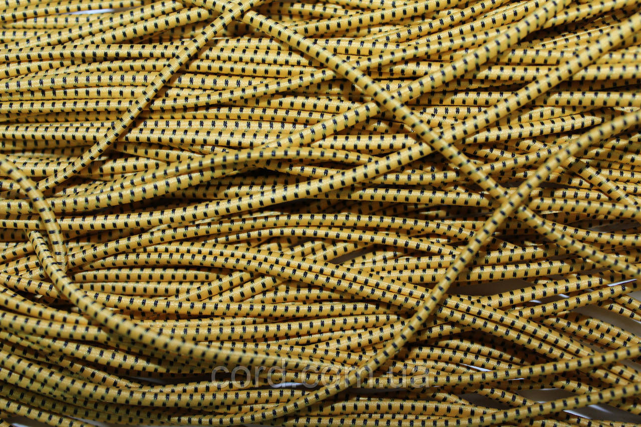 Гумка капелюшна, кругла 3,5мм жовтий+чорний моток 50м, фото 1