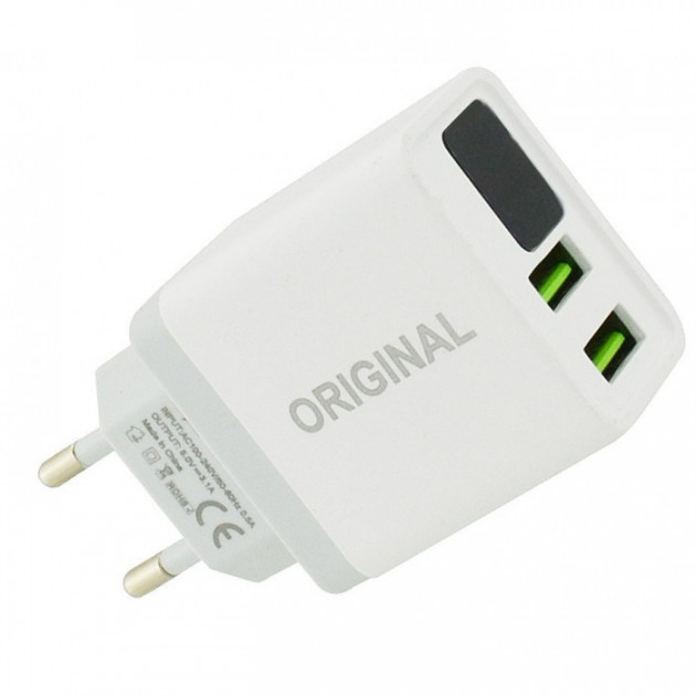 Зарядний пристрій адаптер 220 В CX Original з 2 USB і LED-дисплеєм