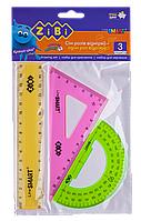 Набор ZB.5686 (линейка 15см, треугольник, транспортир) неонового цвета, прозрачные, KIDS Line (1/24)