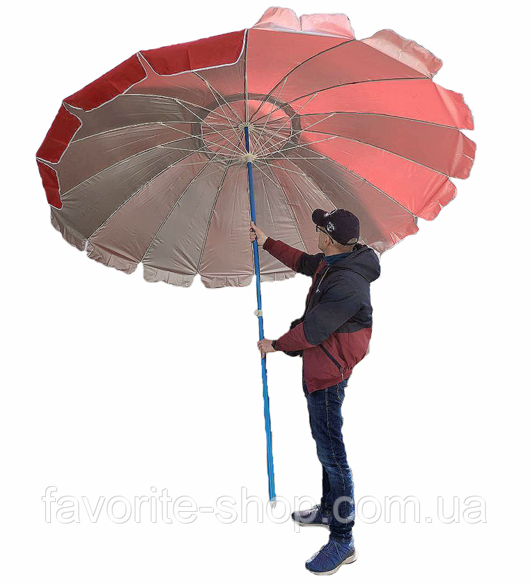Парасолька кругла 3.0 м для пляжу, торгова, садова, з напиленням і клапаном, щільна тканина, 16 спиць, чохол