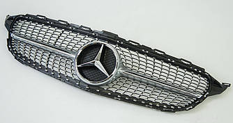 Решітка радіатора Mercedes W205 рестайл (2018+) стиль AMG Diamond (срібло + хром)