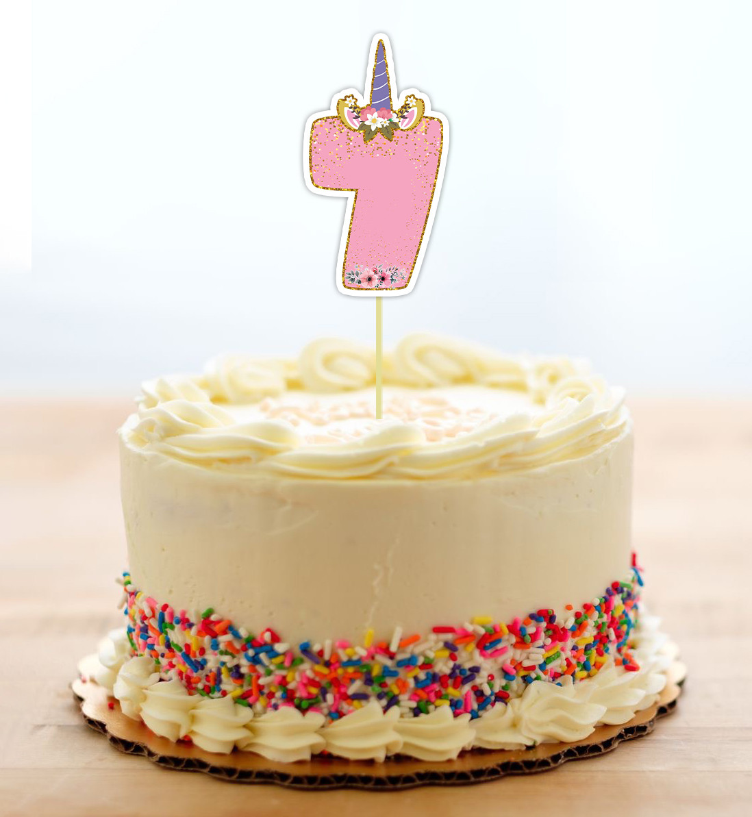 Топпер-цифра (від 0 до 10см цифра) вирубка "Єдиноріг" Рожевий (1шт)- КАРТОН 7