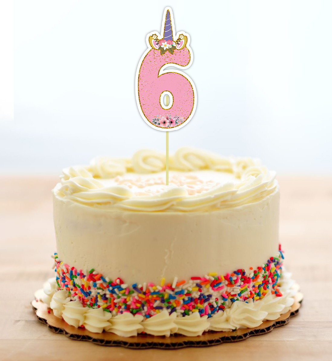 Топпер-цифра (від 0 до 10см цифра) вирубка "Єдиноріг" Рожевий (1шт)- КАРТОН 6