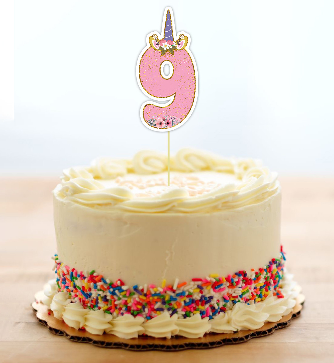 Топпер-цифра (від 0 до 10см цифра) вирубка "Єдиноріг" Рожевий (1шт)- КАРТОН 9