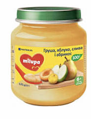 Пюре Груша,яблуко ,слива і абрикос Milupa від 6 міс 125 гр