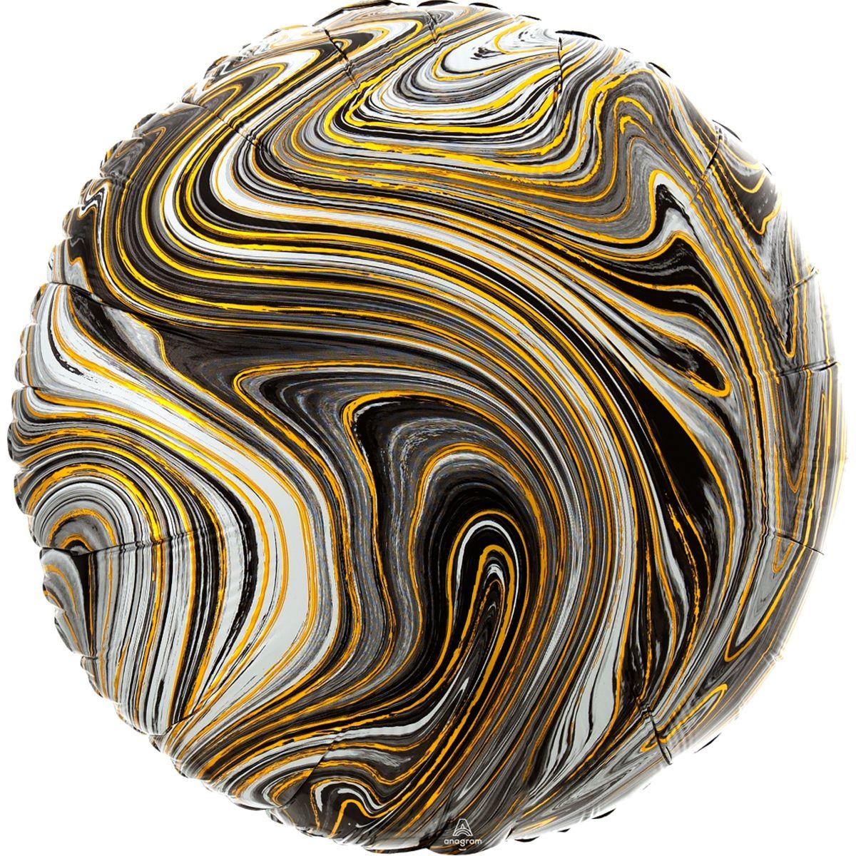 А 18" Фольговані кулі Круг агат чорний black marble, фото 1