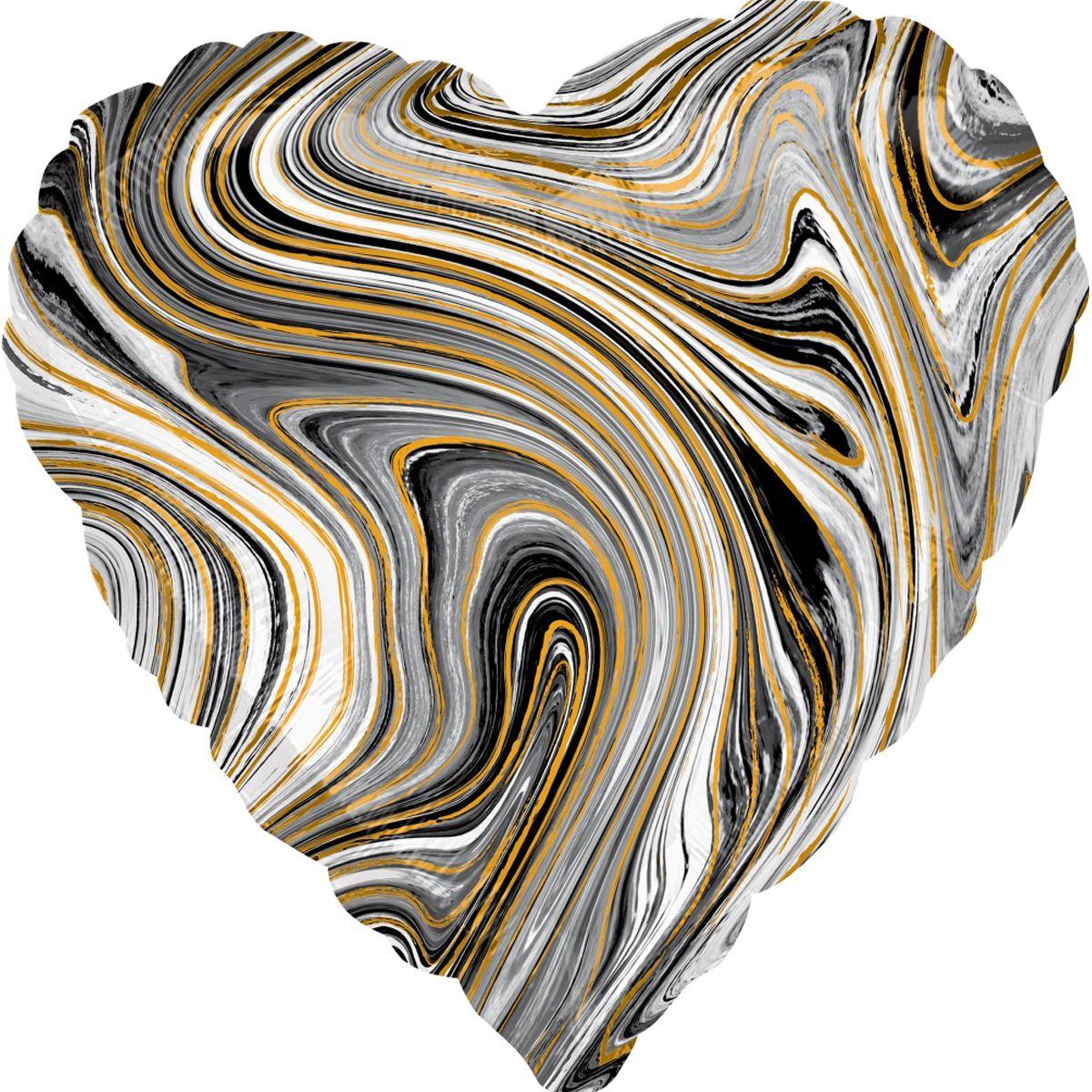 А 18" Фольговані кулі Серце агат чорний black marble, фото 1