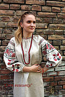 Модное женское вышитое платье с растительным орнаментом "Вишенки"