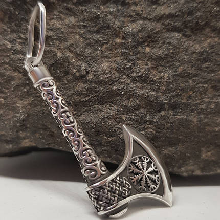 Срібна Сокира з Шоломом жаху кулон підвіс оберіг амулет, фото 1